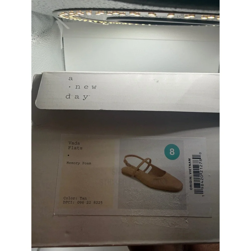 A New Day Vada Tan Ballet Flats Square Toe Slingback Memory Foam Shoes Womens 8